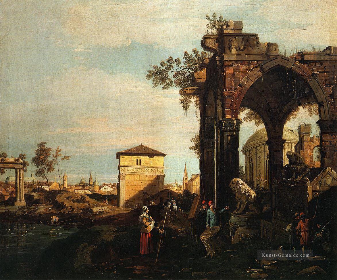 Capriccio mit Ruinen und porta Portello in padua Canaletto Ölgemälde
